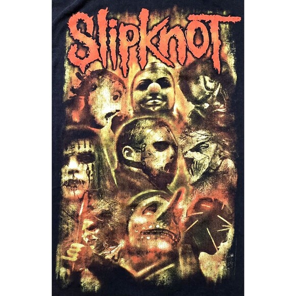 RARE Slipknot Shirt Y2K 2000s Band Faces 9 Masks Iowa Era L Double Sided Logo - Picture 3 of 10